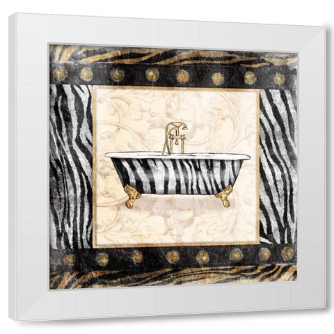 Black gold zebra bath mate White Modern Wood Framed Art Print by Grey, Jace