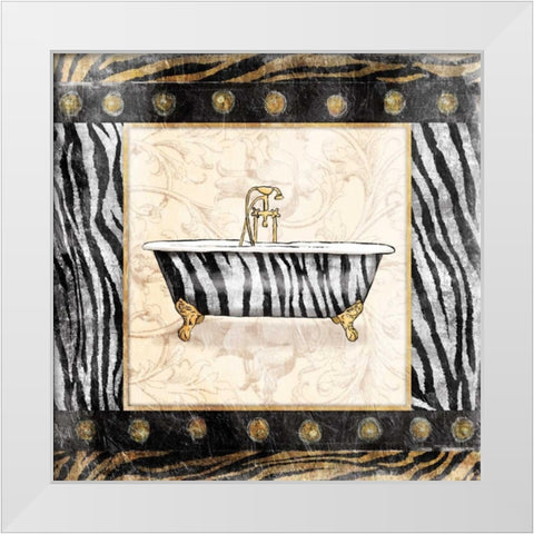 Black gold zebra bath mate White Modern Wood Framed Art Print by Grey, Jace
