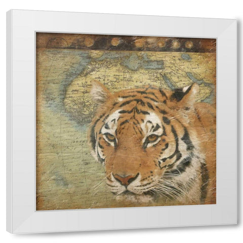 Tiger travel White Modern Wood Framed Art Print by Grey, Jace