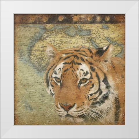 Tiger travel White Modern Wood Framed Art Print by Grey, Jace