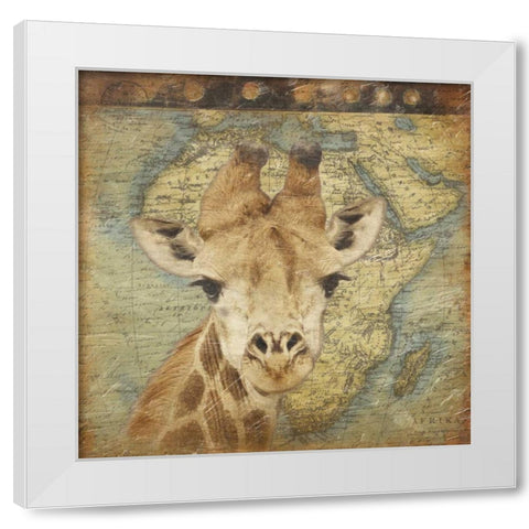 Giraffe Travel White Modern Wood Framed Art Print by Grey, Jace