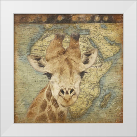 Giraffe Travel White Modern Wood Framed Art Print by Grey, Jace