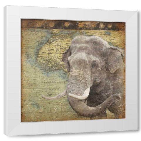 Elephant Travel White Modern Wood Framed Art Print by Grey, Jace
