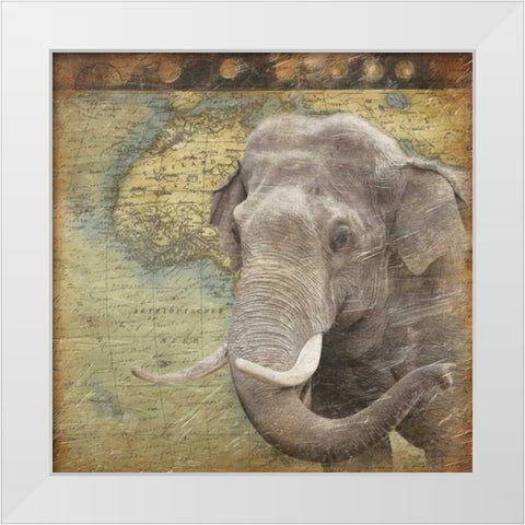 Elephant Travel White Modern Wood Framed Art Print by Grey, Jace