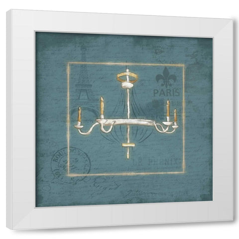 Blue chandelier Mate White Modern Wood Framed Art Print by Grey, Jace