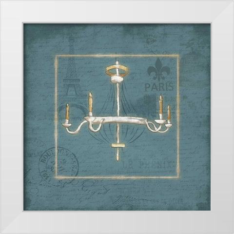 Blue chandelier Mate White Modern Wood Framed Art Print by Grey, Jace