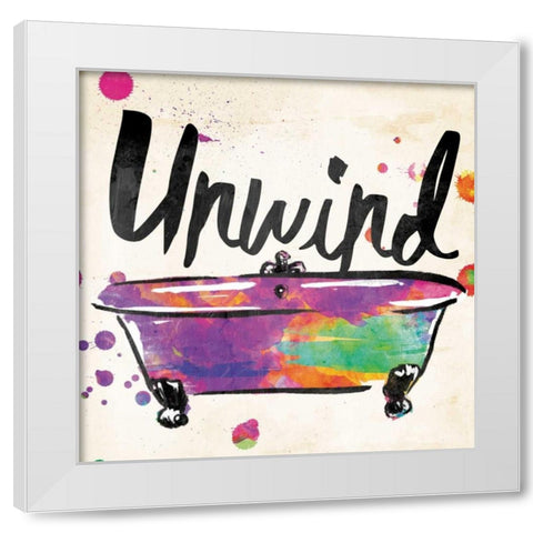 Unwind Colorful Bath White Modern Wood Framed Art Print by Grey, Jace
