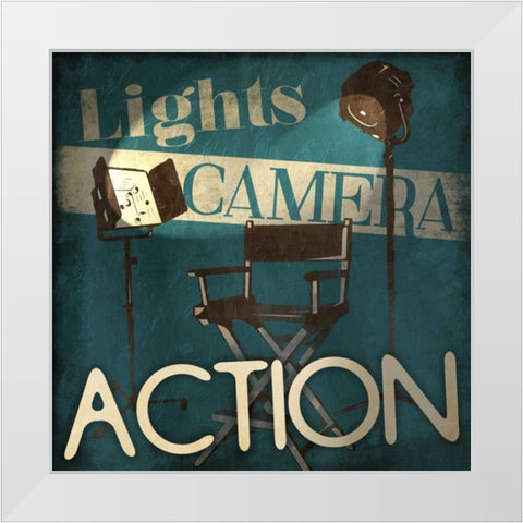 Lights Camera Action White Modern Wood Framed Art Print by Grey, Jace