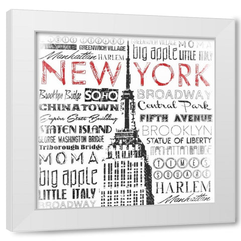 New York Words Mate White Modern Wood Framed Art Print by Grey, Jace
