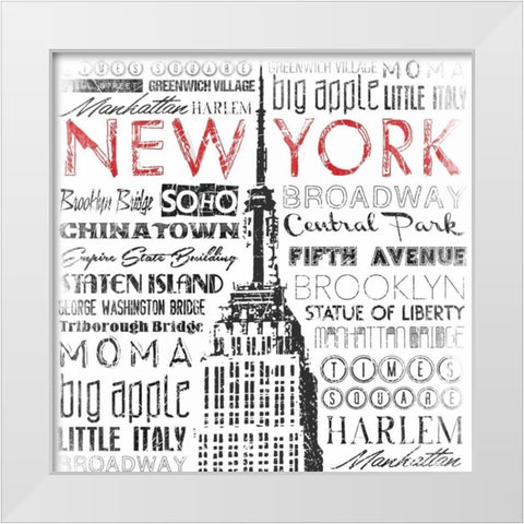 New York Words Mate White Modern Wood Framed Art Print by Grey, Jace