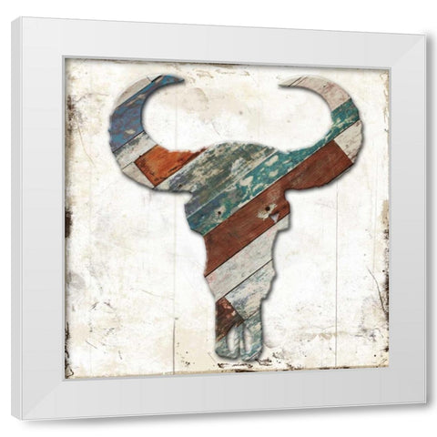 Wooden Bull Head White Modern Wood Framed Art Print by Grey, Jace
