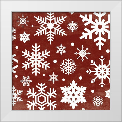 Red Snow Flakes White Modern Wood Framed Art Print by Grey, Jace