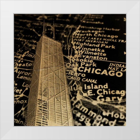 Chi Map White Modern Wood Framed Art Print by Grey, Jace