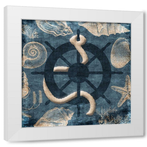 Steering Wheel Blue White Modern Wood Framed Art Print by Grey, Jace