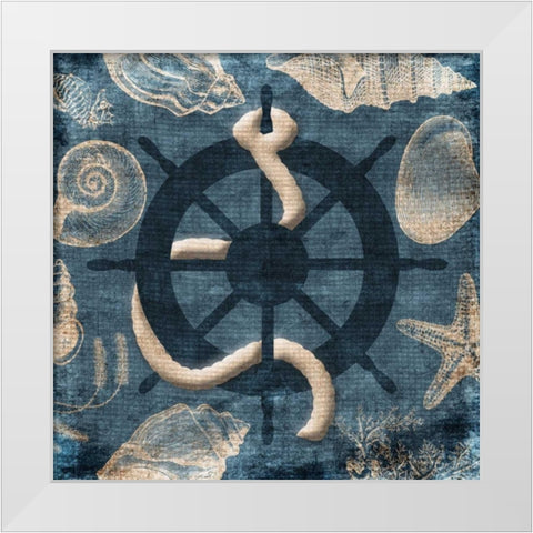 Steering Wheel Blue White Modern Wood Framed Art Print by Grey, Jace