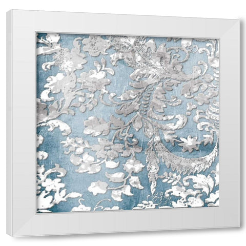 Silver Blue Floral Stamp Two White Modern Wood Framed Art Print by Grey, Jace