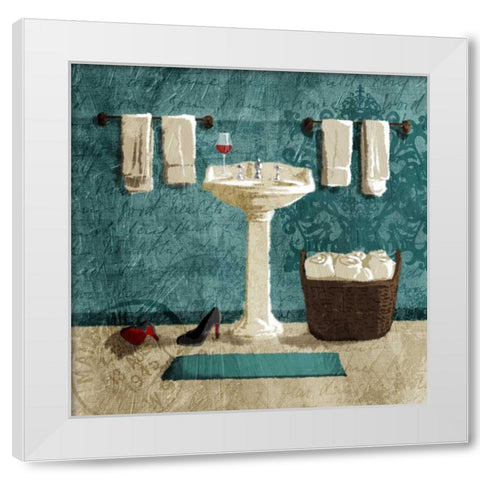 Teal Drink And Heals White Modern Wood Framed Art Print by Grey, Jace