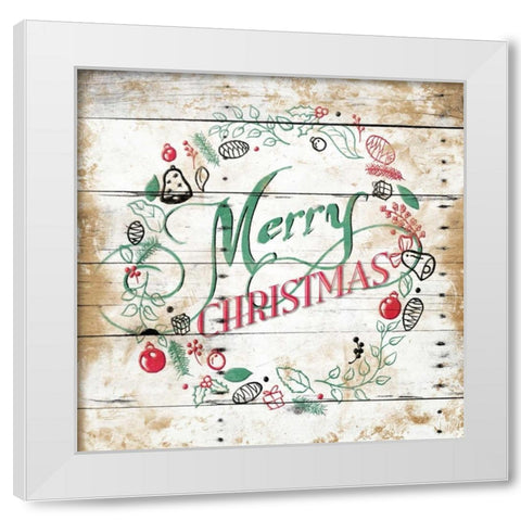 Merry Christmas Wreath White Modern Wood Framed Art Print by Grey, Jace