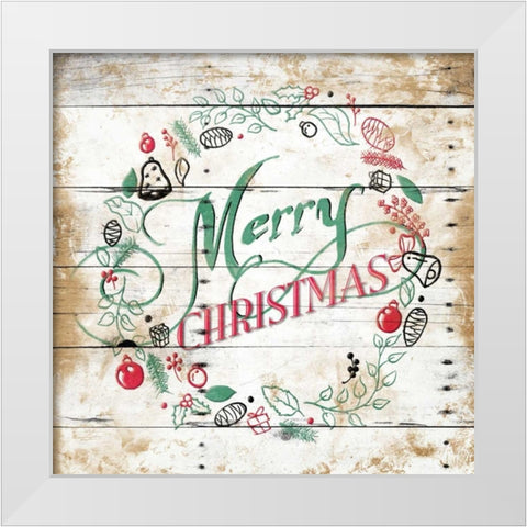 Merry Christmas Wreath White Modern Wood Framed Art Print by Grey, Jace