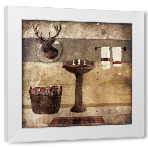 Cabin Deer White Modern Wood Framed Art Print by Grey, Jace