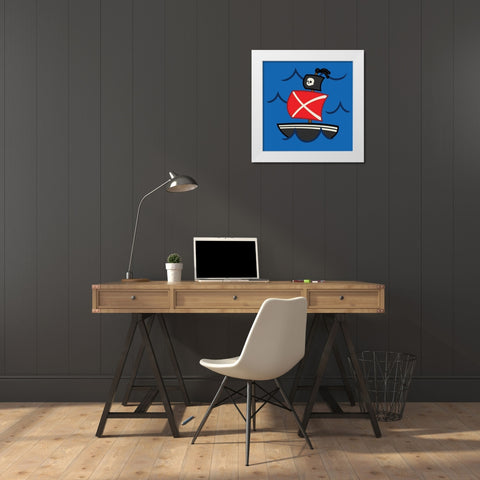 Medium Pirate Ship White Modern Wood Framed Art Print by Grey, Jace