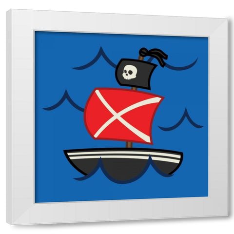 Medium Pirate Ship White Modern Wood Framed Art Print by Grey, Jace