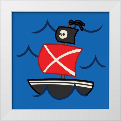 Medium Pirate Ship White Modern Wood Framed Art Print by Grey, Jace