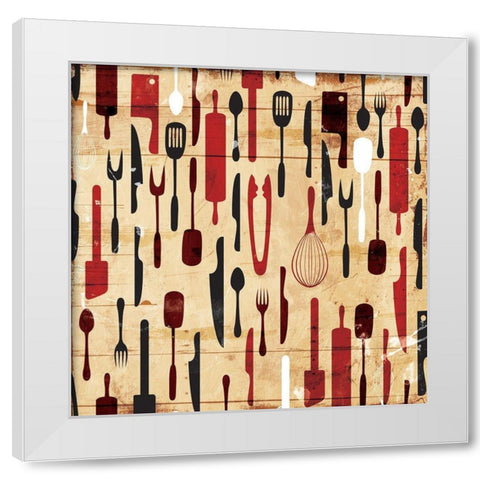 Utensils On The Wall White Modern Wood Framed Art Print by Grey, Jace