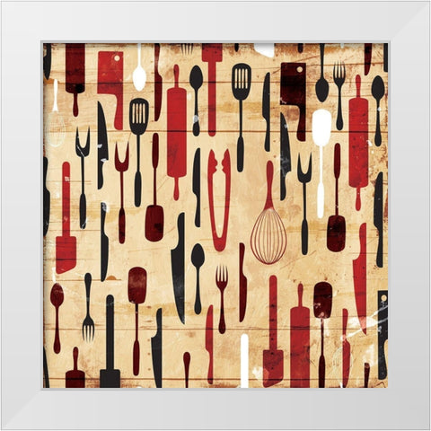 Utensils On The Wall White Modern Wood Framed Art Print by Grey, Jace