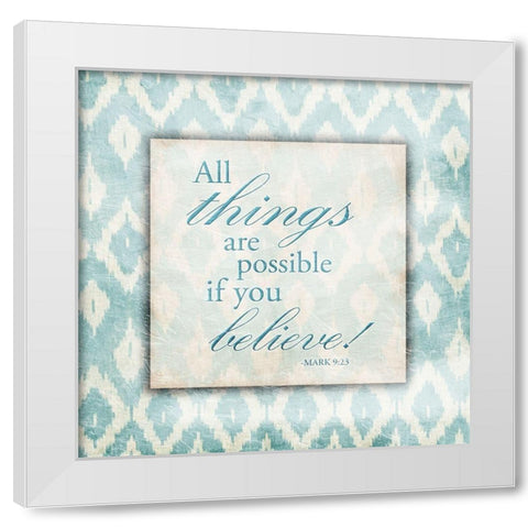 Believe Light Blue White Modern Wood Framed Art Print by Grey, Jace