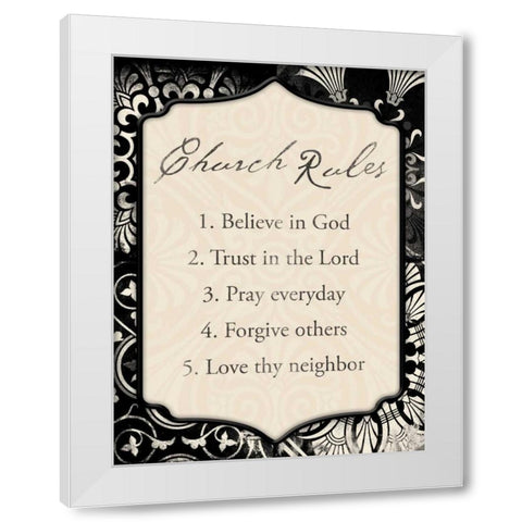 Church Rules White Modern Wood Framed Art Print by Grey, Jace
