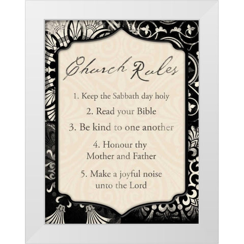 Church Rules mate White Modern Wood Framed Art Print by Grey, Jace