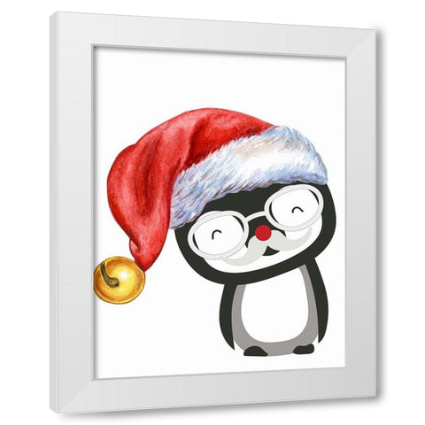 Santa Penguin White Modern Wood Framed Art Print by Keith, Jesse