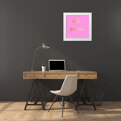 Hello Gorgeous Pink White Modern Wood Framed Art Print by Matic,Jelena