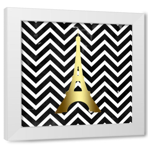 Eiffel Chevron Black White White Modern Wood Framed Art Print by Matic,Jelena