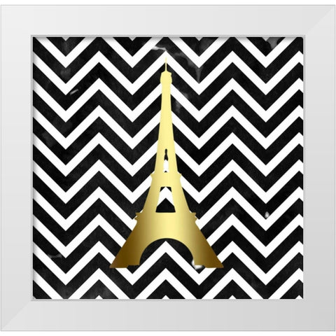 Eiffel Chevron Black White White Modern Wood Framed Art Print by Matic,Jelena