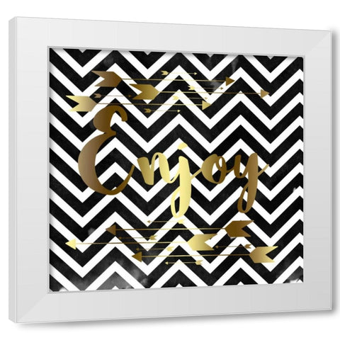 Enjoy Chevron Black White White Modern Wood Framed Art Print by Matic,Jelena