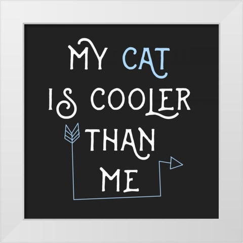 Cooler Cat White Modern Wood Framed Art Print by Matic,Jelena