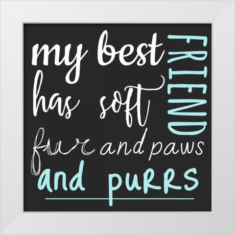 Best Friend Purrs White Modern Wood Framed Art Print by Matic,Jelena