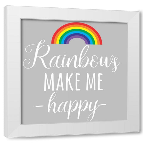 Rainbow Happy White Modern Wood Framed Art Print by Matic,Jelena