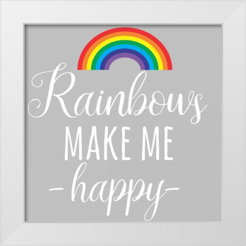 Rainbow Happy White Modern Wood Framed Art Print by Matic,Jelena