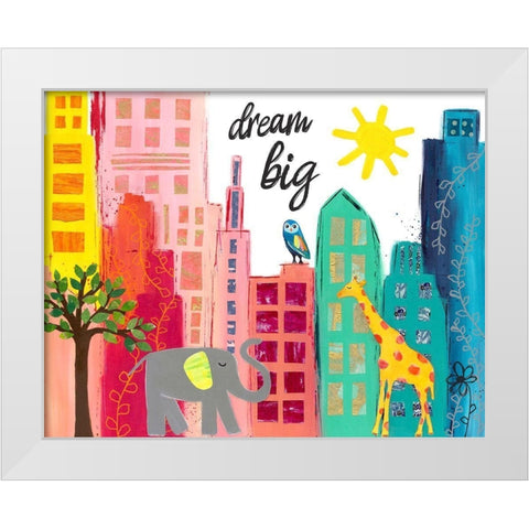 Dream Big Animals in the City White Modern Wood Framed Art Print by McCully, Jennifer