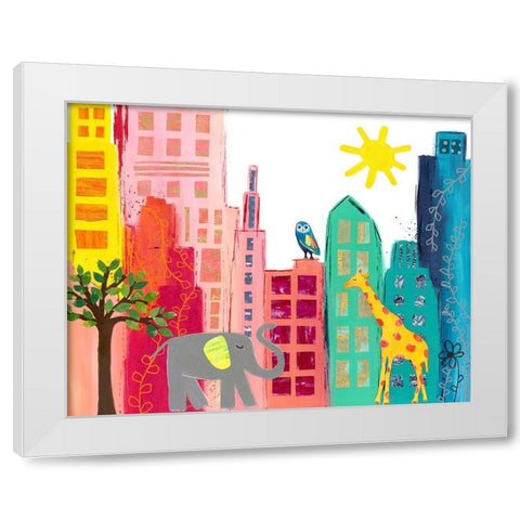 Animals in the City White Modern Wood Framed Art Print by McCully, Jennifer
