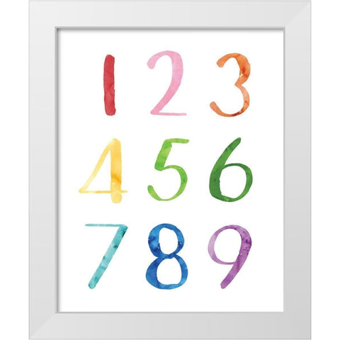 Watercolor Numbers White Modern Wood Framed Art Print by McCully, Jennifer