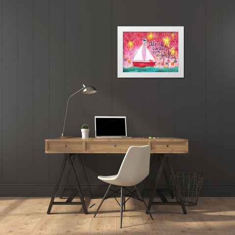 Adventure Awaits Sailboat White Modern Wood Framed Art Print by McCully, Jennifer