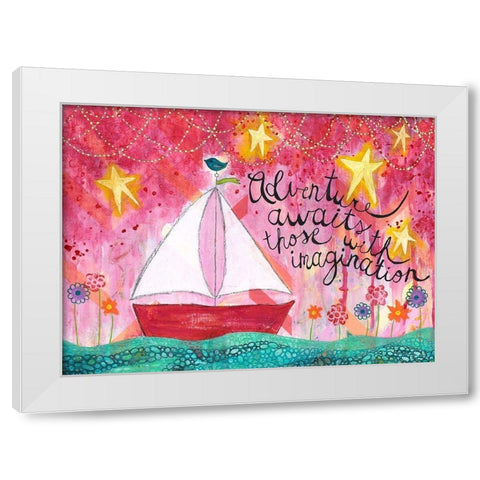 Adventure Awaits Sailboat White Modern Wood Framed Art Print by McCully, Jennifer