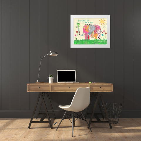 Cool To Be Kind Elephant White Modern Wood Framed Art Print by McCully, Jennifer