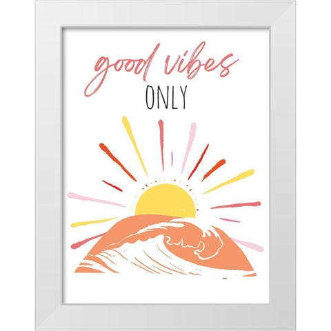 Good Vibes Only Pinks White Modern Wood Framed Art Print by McCully, Jennifer