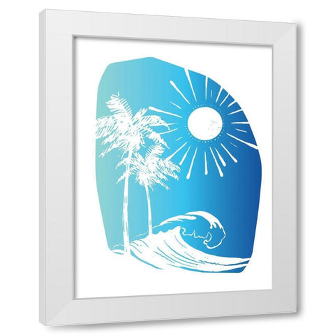 Palm Tree Sun Waves Blue White Modern Wood Framed Art Print by McCully, Jennifer