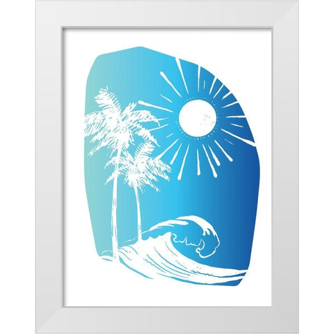Palm Tree Sun Waves Blue White Modern Wood Framed Art Print by McCully, Jennifer